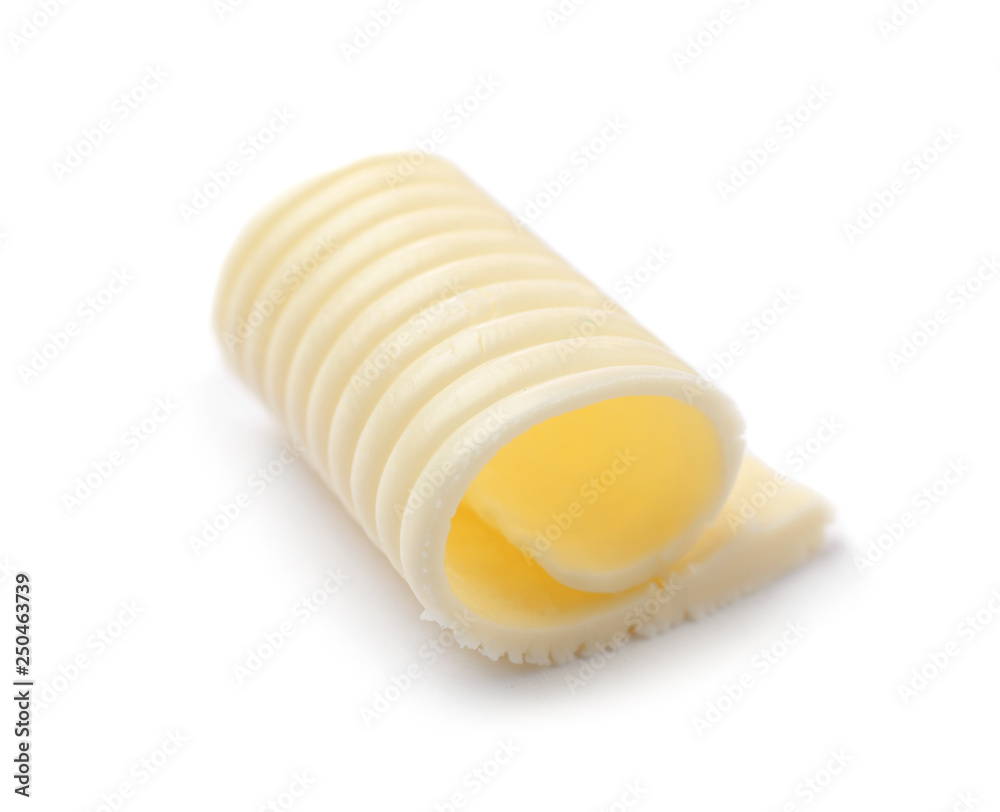 Butter curl on white background