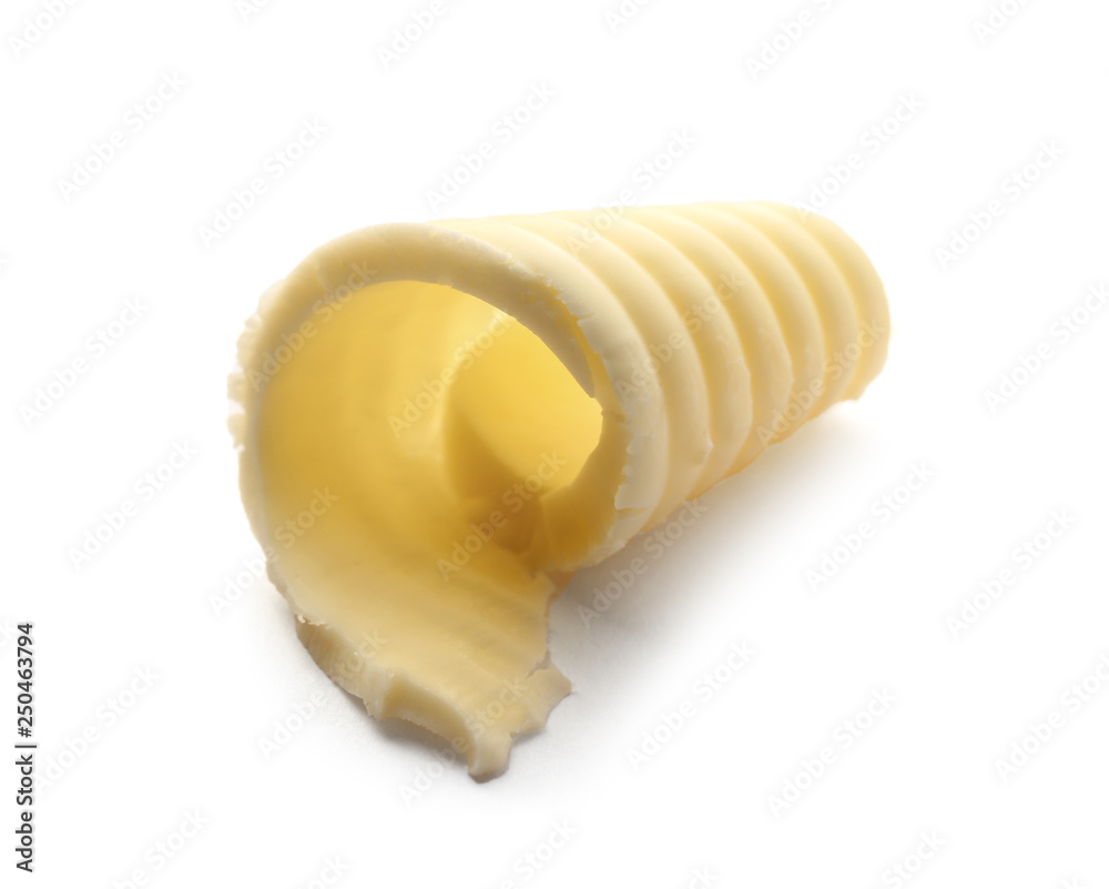 Butter curl on white background