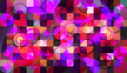 Wall Mural - Abstract background of mosaic with elements of circles. chaos on square tiles. colorful colors. pink, purple, blue