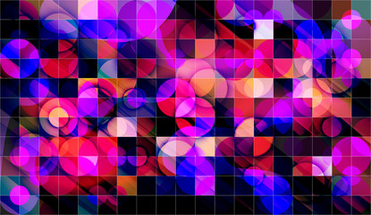 Wall Mural - Abstract background of mosaic with elements of circles. chaos on square tiles. colorful colors. pink, purple, blue