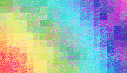 Wall Mural - Abstract mosaic background with elements of drops and paint. chaos on square tiles. gradient background in grunge style. rainbow color, red, blue, green, yellow, blue, purple
