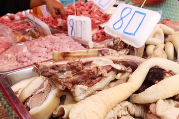 Canvas Print - Raw pork for cooking at street food