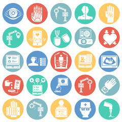 Poster - Future medicine icons set on color circles white background for graphic and web design, Modern simple vector sign. Internet concept. Trendy symbol for website design web button or mobile app
