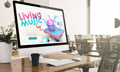 Canvas Print - computer with music website office mockup