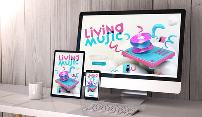Poster - devices responsive on workspace cool music website design