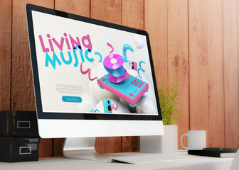 Fototapete - modern workspace with computer music website design