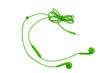 Beautiful green headphones for smartphones, tablets, music players and a computer with a headset, on a white isolated background