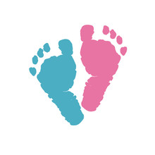 Baby Foot Prints. Baby Girl Baby Boy. Twin Baby Symbol. Blue And Pink Colored Baby Gender Reveal