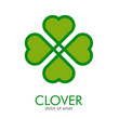 © teracreonte - Logotipo abstracto con texto CLOVER con trébol lineal entrelazado de 4 hojas con relleno en color verde