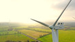 Aerial photo of wind turbines at sunset in Sainte Pazanne, France