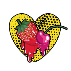 Poster - cherry and strawberry dripping icon