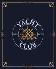 yacht club label isolated on dark background in decorative frame