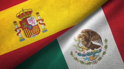 Wall Mural - Spain and Mexico two flags textile cloth, fabric texture