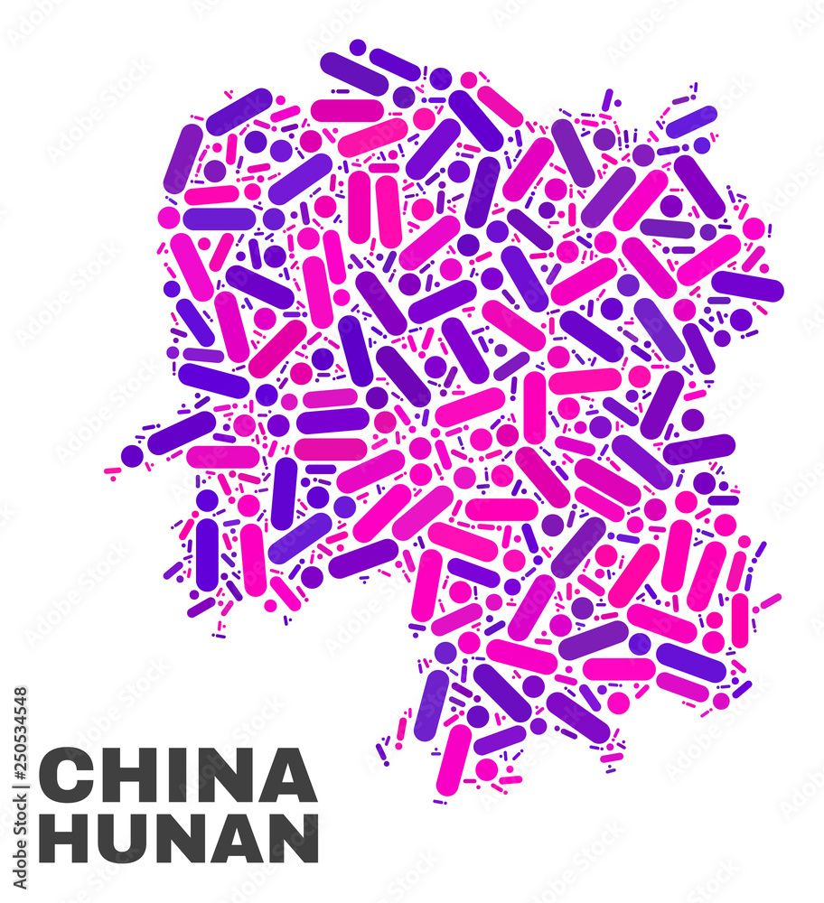 Hunan Colour Mosaic Hunan Province map isolated on a white background. Vector ...