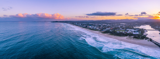 Wall Mural - Beautiful sunset over Gold Coast coastline. Gold Coast, Queensland, Australia