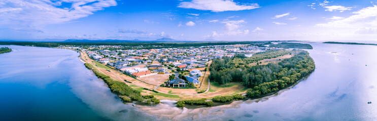 Poster - Aerial panorama of scenic coastal village in New South Wales, Australia