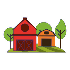 Poster - farm house and barn in nature