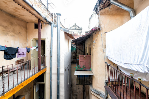 Typical Courtyard For Hanging Clothes In Summer Drying On Rack Typical Courtyard For Hanging Clothes In Summer Drying On Rack Clothesline Line Ukraine By Old