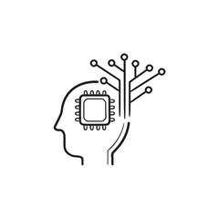 Sticker - Human head with chip and circuit hand drawn outline doodle icon.