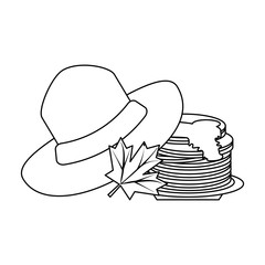 Wall Mural - thanksgiving day hat pancakes and autumn leaf black and white