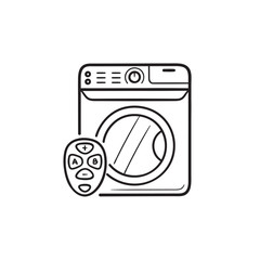 Poster - Smart washing machine hand drawn outline doodle icon.