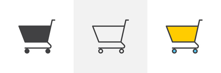 Trolley cart icon. Line, glyph and filled outline colorful version, Shopping cart outline and filled vector sign. Supermarket symbol, logo illustration. Different style icons set. Pixel perfect vector