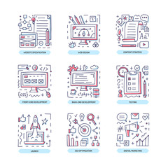 Fototapete - Web development doodle icon set. Vector illustration.