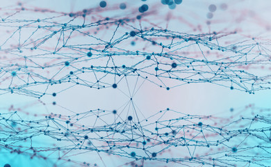 Aufkleber - Artificial neural networks. Electrical impulses in the network. Information processing by artificial intelligence. 3d illustration of abstract polygonal mesh with shallow depth of field