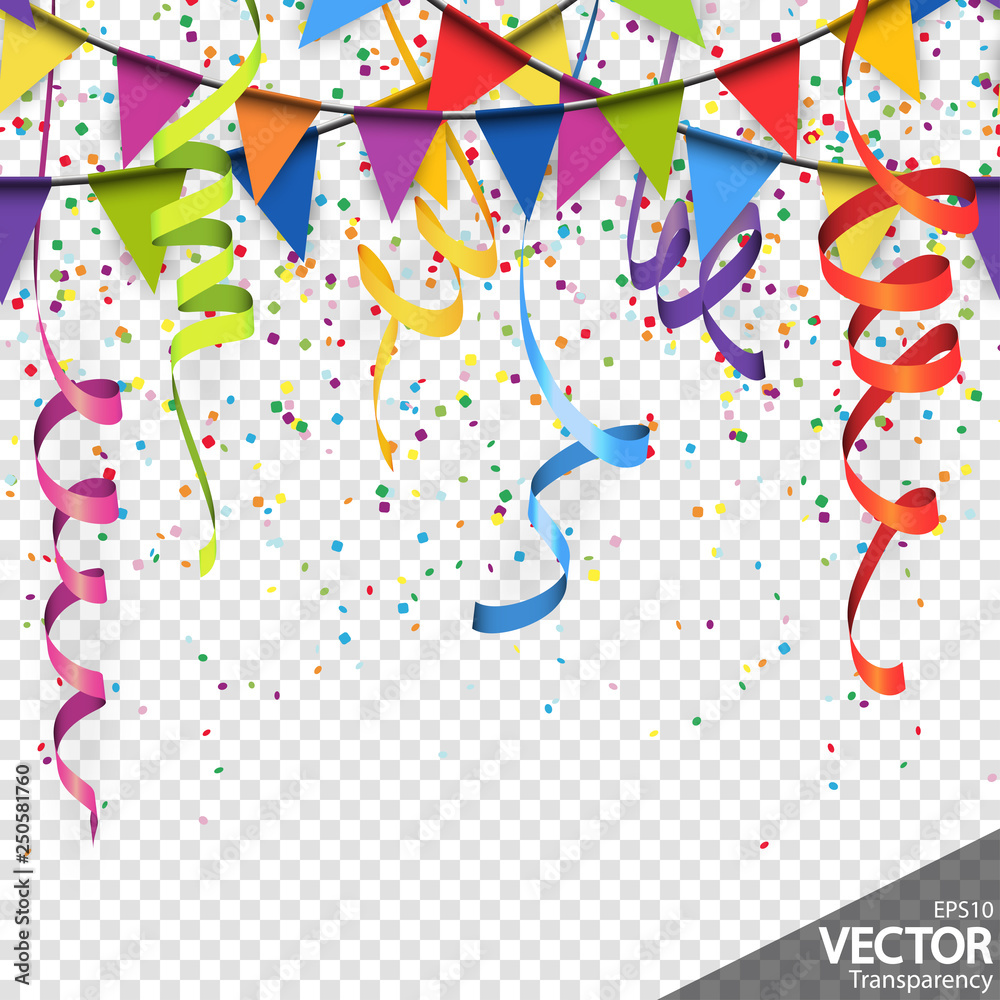 confetti, garlands and streamers party background - obrazy, fototapety, plakaty 