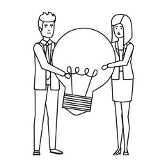 Poster - business couple lifting bulb