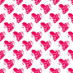 Abstract heart seamless pattern. Vector Textured pink isolated on white background.