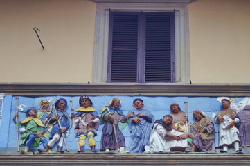 Detail of portal frieze of the Ospedale del Ceppo, Pistoia, Italy