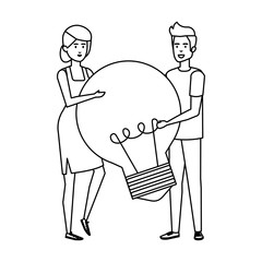 Poster - young business couple with bulb light