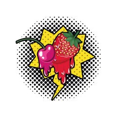 Poster - cherry and strawberry dripping icon