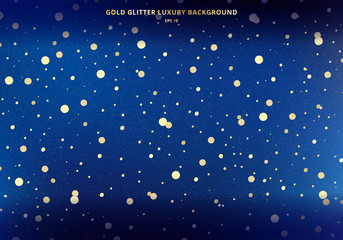 Wall Mural - magic space gold glitter on dark blue sky background with golden sparkling circles. scattered dust