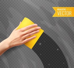 Poster - Hand Wiping Glass Realistic Background