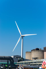 wind turbines on background of blue sky