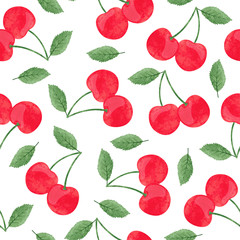 Wall Mural - Seamless vector watercolor cherry pattern.