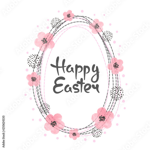 Easter card design with egg shaped floral frame.