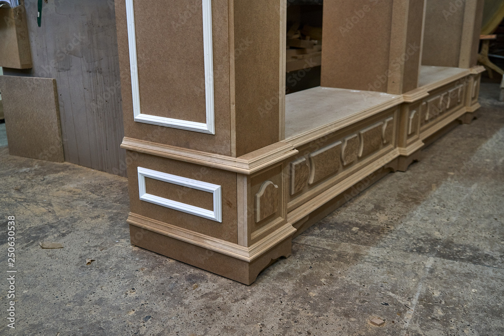 Mdf cabinet carcass with moldings and decor. Home library with classic ...