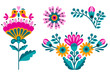 flower ethnic decoration. Fashion mexican, navajo or aztec, native american ornament.  Colored vector design element for frame and border, textile, fabric or paper print. Vector illustration