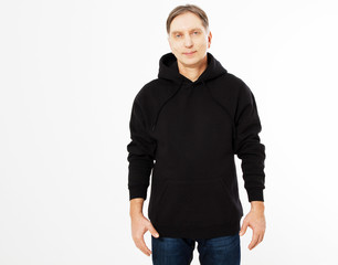 Wall Mural - man in a black hoodie isolated on white background mock up - front view