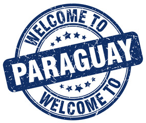 welcome to Paraguay blue round vintage stamp