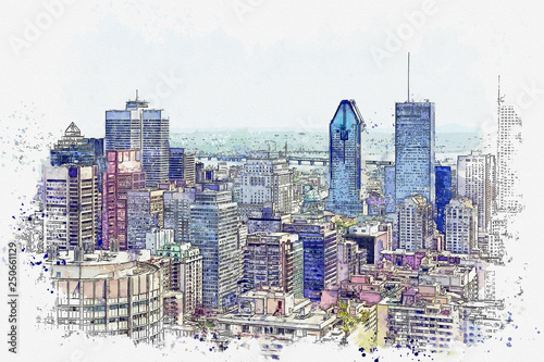 watercolor-sketch-or-illustration-of-a-beautiful-panoramic-view-of-the-city-of-montreal-in-canada-cityscape-or-urban-skyline
