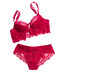 © romanovad - Woman's sexual red lingerie isolated on white background. Copy space for your text.  Women's lacy underwear pants and brassiere. Top view, flat lay