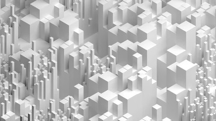 Poster - Loopable white grey 3d bright background with simple geometry shapes with different height. Elegant abstract reflective shapes.