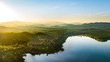 Fototapeta Natura - Pong Chor Reservoir in Mae Wang National Park Chiang Mai, Thailand. Photo in aerial view by drone with beautiful nature.  Abstract of peaceful, peace wallpaper background.