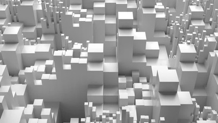Poster - Loopable white grey 3d bright background with simple geometry shapes with different height. Elegant abstract reflective shapes.