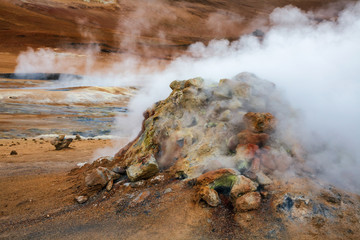 Steaming mud volcano Hverir geothermal area Namafjall Myvatn Northeastern Iceland Scandinavia