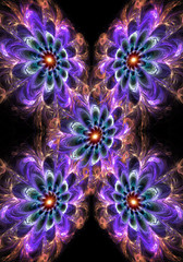 Poster - Artistic beautiful multicolored 3d computer generated illustration of fractal roses artwork